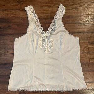 Vintage White Satin Slip Lace Beading Bow Coquette Balletcore Boho Y2K Medium‎